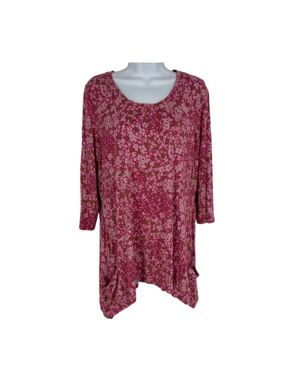 Logo by Lori Goldstein Floral Pink & Olive 3/4 Sleeve Pockets Tunic Size L